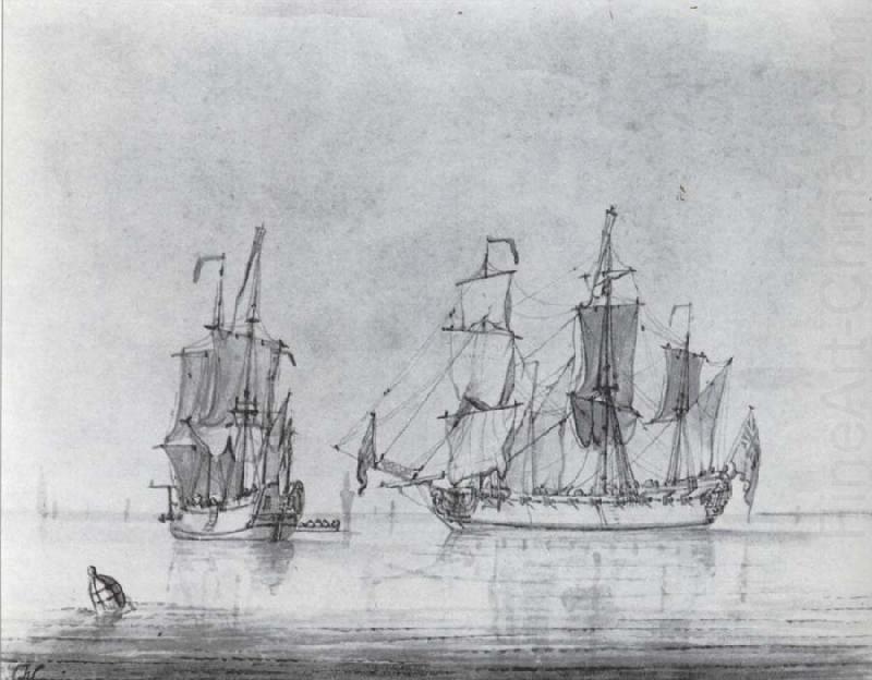 Francis Swaine A drawing of a small British Sixth-rate warship in two positions china oil painting image